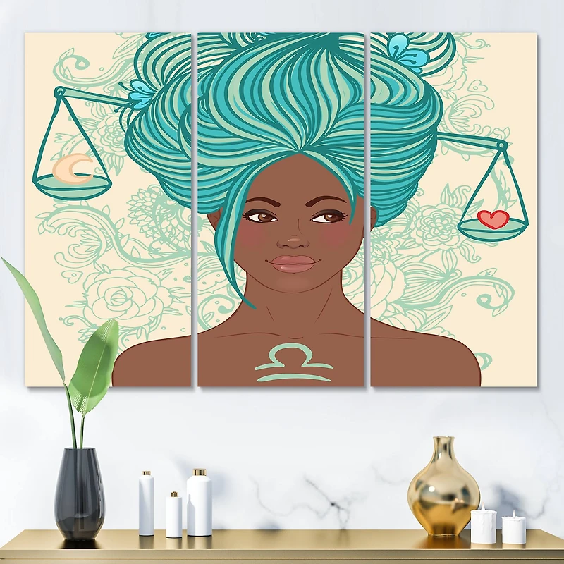 Designart - Portrait of African American Woman With Blue Hair I