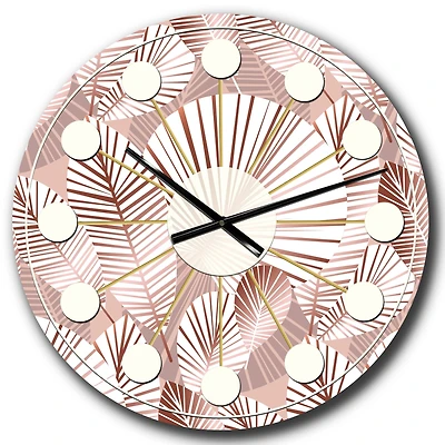 Designart 'Golden Tropical Pattern Iv Mid-Century Modern Wall Clock