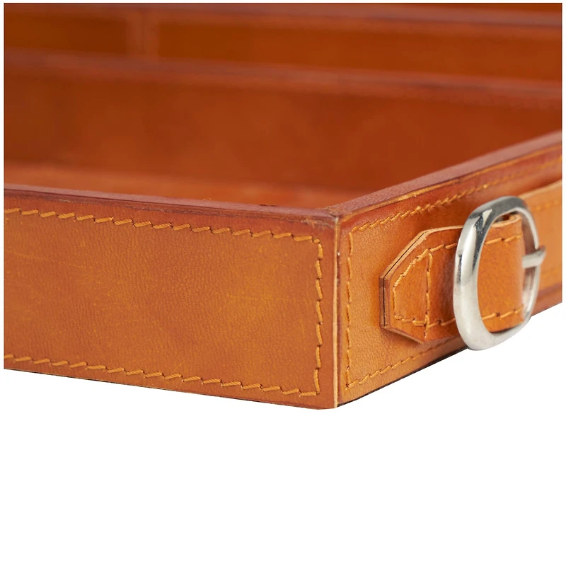 Leather Nesting Tray with Buckle Handles Décor Set