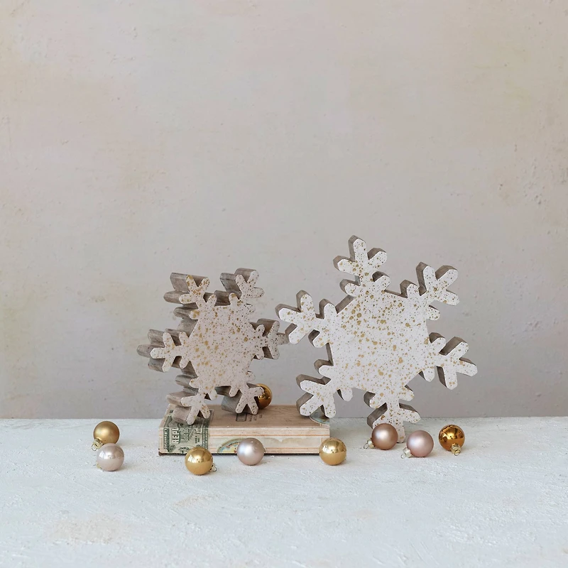 Hello Honey® 8.7" Cream & Gold Mango Wood Snowflake