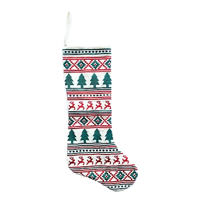 Hello Honey® 16.5" Cotton Velvet Embroidered Stocking with Holiday Pattern
