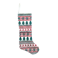 Hello Honey® 16.5" Cotton Velvet Embroidered Stocking with Holiday Pattern