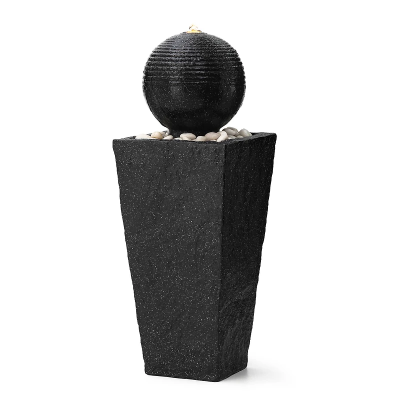 Glitzhome® Modern LED Black Geometric Pedestal & Sphere Outdoor Floor Fountain