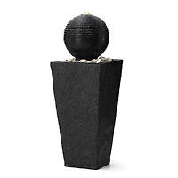 Glitzhome® Modern LED Black Geometric Pedestal & Sphere Outdoor Floor Fountain