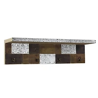 Rustic Wood & Metal Wall Shelf & Coat Rack With Hooks