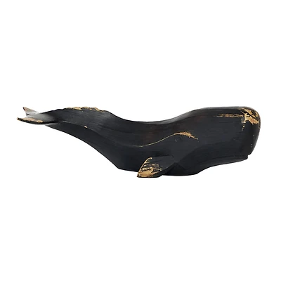 Black Polyresin Coastal Whale Sculpture, 7" x 24" x 8"