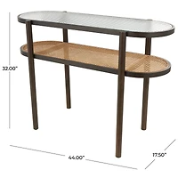 Brown Rattan Console Table with Pressed Tempered Glass Top