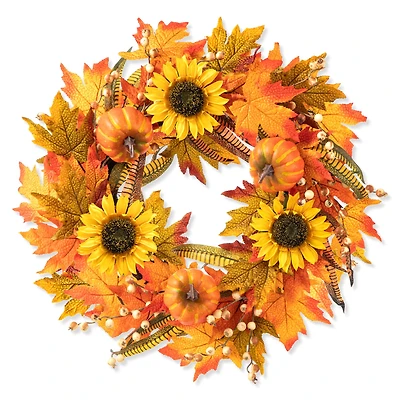 Glitzhome® 24" Fall Sunflower Pumpkin Leaf Wreath