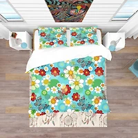 Designart 'Vivid Blue Floral Pattern' Bohemian & Eclectic Bedding Set