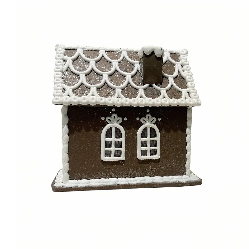 8" Brown and White Glitter Lighted Clay Gingerbread House Tabletop Décor by Ashland®