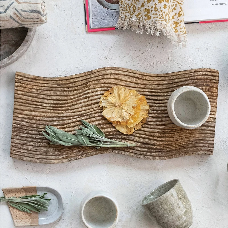 Hello Honey® 16" Walnut Finish Grooved Mango Wood Cheese & Cutting Board