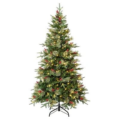 6ft. Pre-Lit Feel-Real® Virginia Pine Artificial Christmas Tree with Berries & Pinecones, Warm White LED Lights
