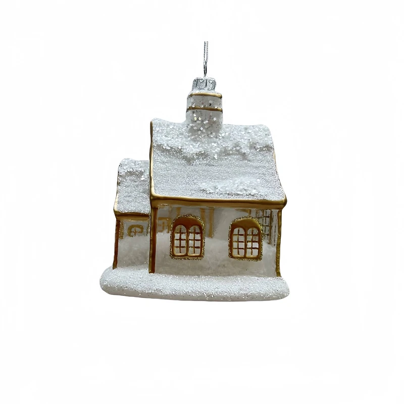 5" White Snow House Glass Ornament by Ashland®