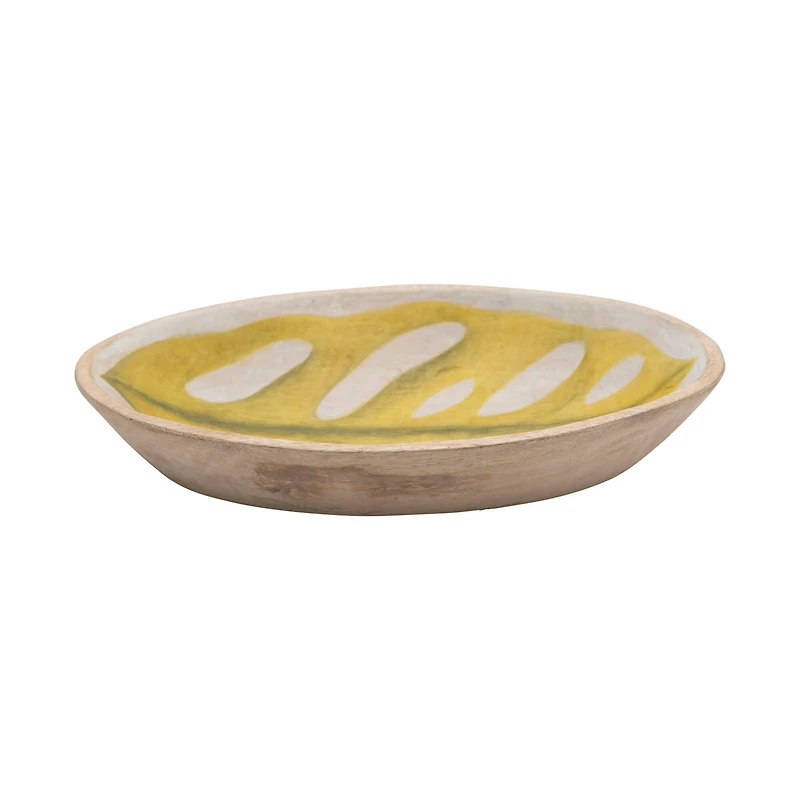 Hello Honey® 12" Decorative Hand-Painted Mango Wood Leaf Bowl