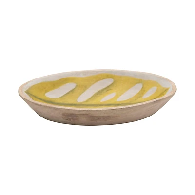 Hello Honey® 12" Decorative Hand-Painted Mango Wood Leaf Bowl