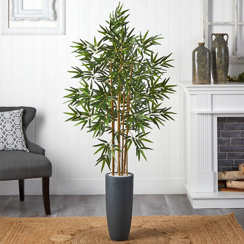 5ft. Bamboo Tree in Gray Cylinder Planter