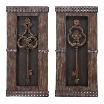 Brown Wood & Metal Rustic Key Wall Décor Set