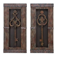 Brown Wood & Metal Rustic Key Wall Décor Set