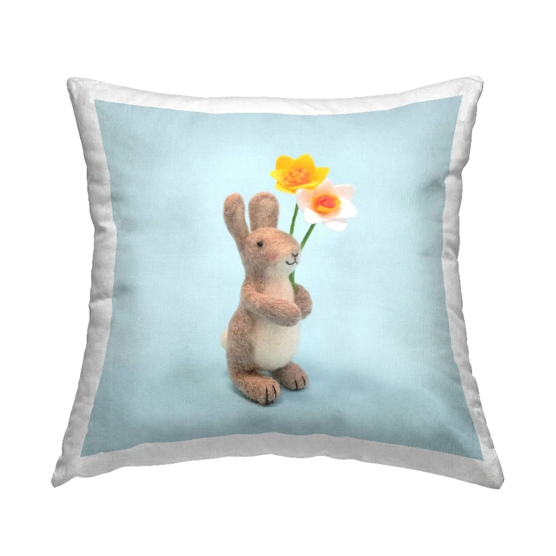 Stupell Industries Spring Blue Happy Rabbit Daffodil Decorative Printed Throw Pillow