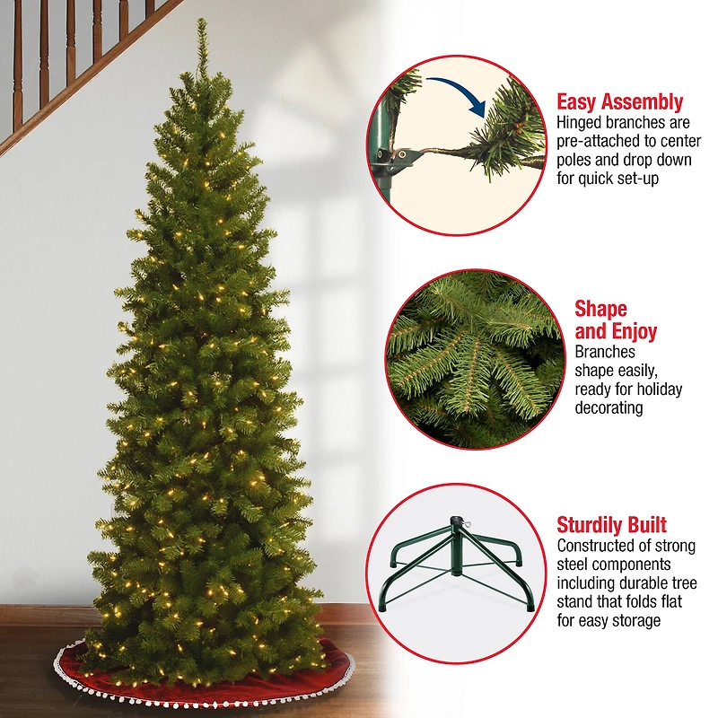 7.5 ft. Pre-lit Hinged North Valley Spruce Pencil Artificial Christmas Tree, Clear Lights