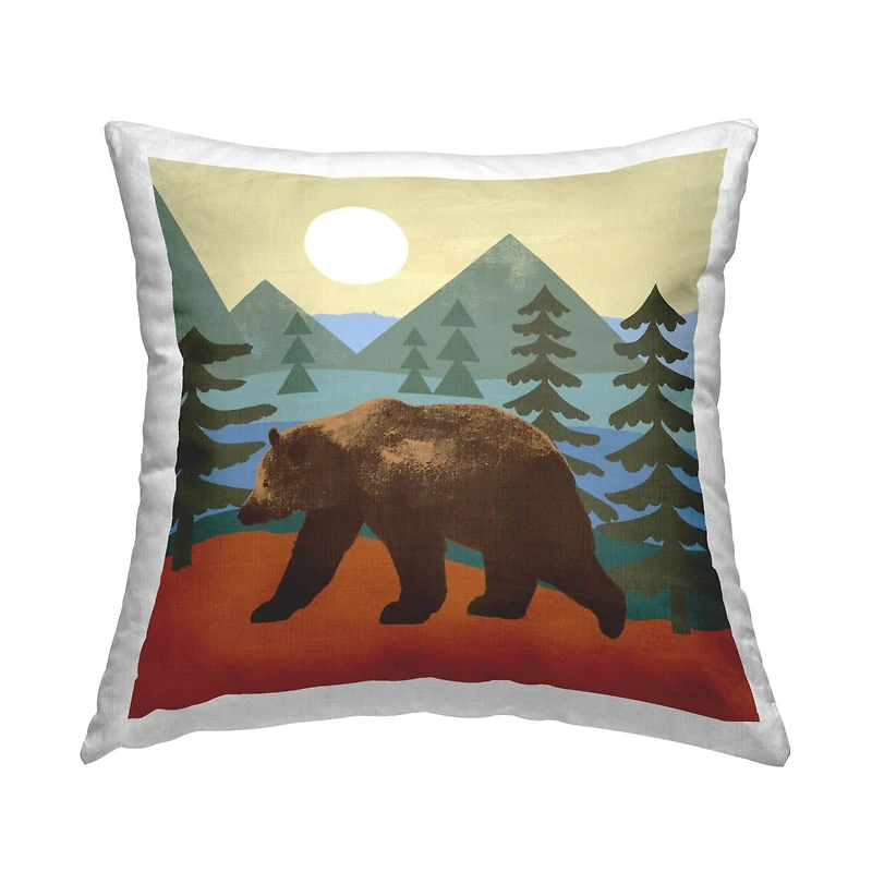 Stupell Industries Brown Bear Woodland Nature Sunshine Camp Throw Pillow, 18" x 18"