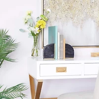 CosmoLiving by Cosmopolitan Set of 2" Black Marble Glam Bookends, 6" x 4" x 2"