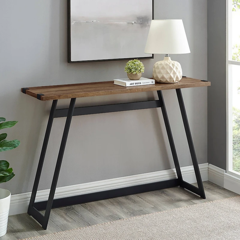 Walker Edison Reclaimed Barnwood Faux Wrap Modern Industrial Entry Table
