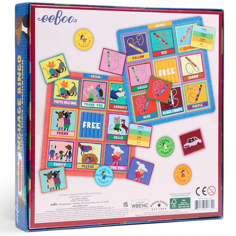 eeBoo Spanish, French, German & Mandarin Chinese 4 Language Bingo