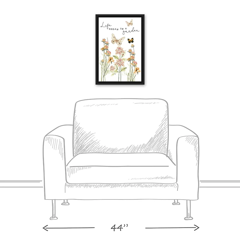 Life Began in a Garden White Floating Framed Canvas Wall Art