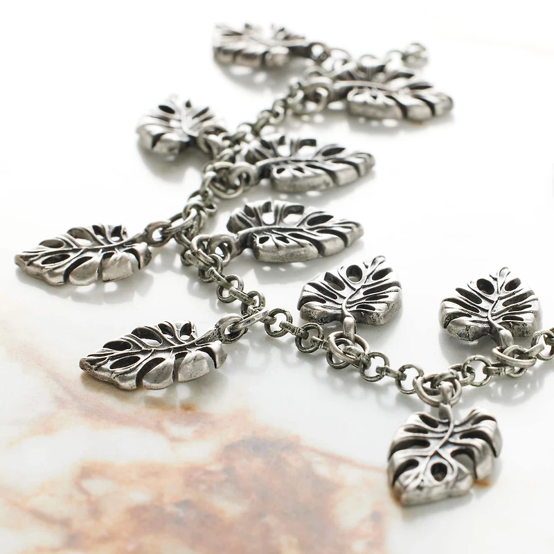 12 Pack: Oxidized Silver Metal Palm Leaf Charms, 20mm by Bead Landing™