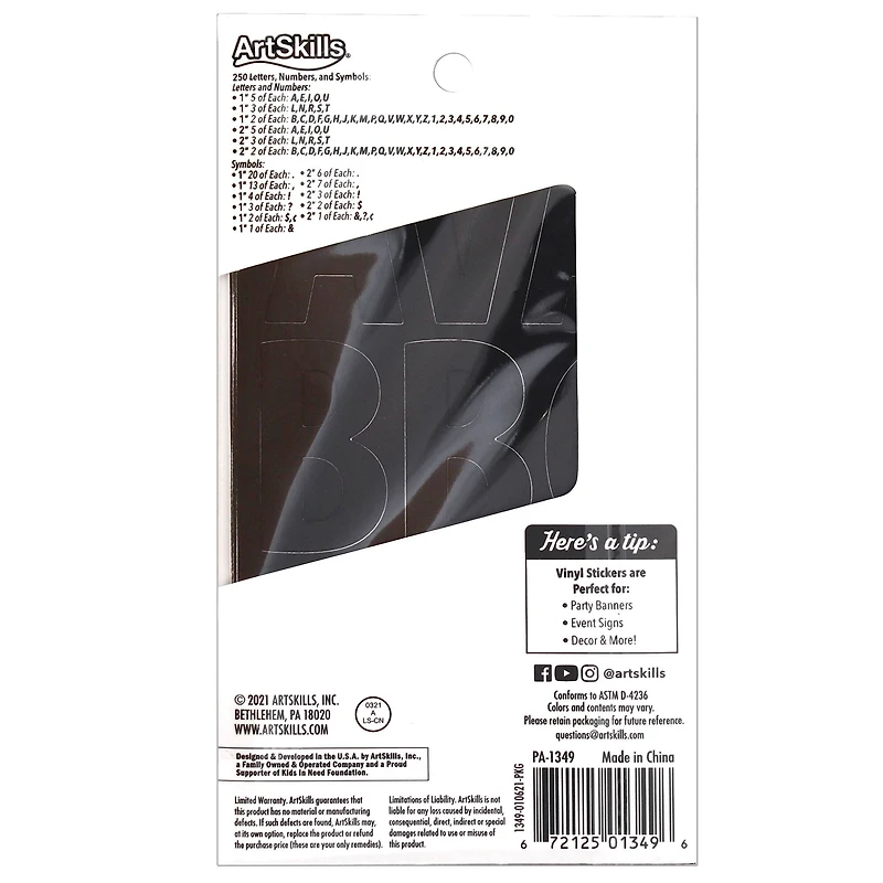 ArtSkills® 1" to 2" Black 250 Piece Vinyl Poster Letter Set