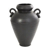 15" Black Ceramic Amphora Vase with Speckled Texture & Ring Handles