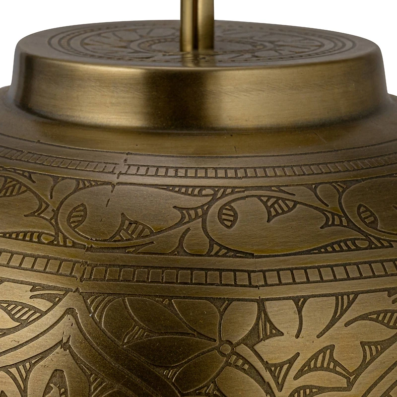 Hello Honey® 20" Antique Brass Finish Round Etched Metal Table Lamp with Cotton Shade