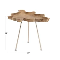 27" Brown Teak Contemporary Accent Table
