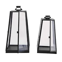Tall Black Minimalist Metal Candle Lantern Set with Ring Handles