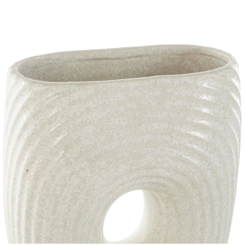16" White Speckled Ceramic Ribbed Cutout Vase