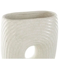 16" White Speckled Ceramic Ribbed Cutout Vase
