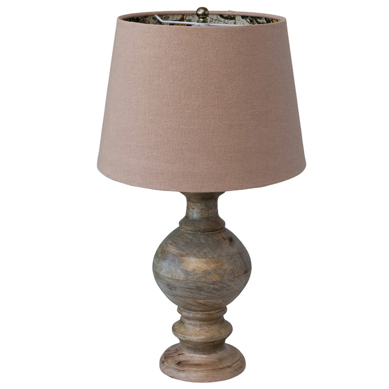 Hello Honey® 24" Natural Carved Wood Table Lamp with Cotton Shade