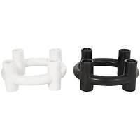 CosmoLiving by Cosmopolitan 8" Black & White Ceramic Geometric Circle Taper Candle Holder Set
