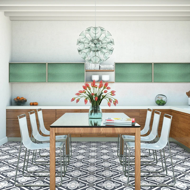 RoomMates Dublin Slate Floral Peel & Stick Floor Tile