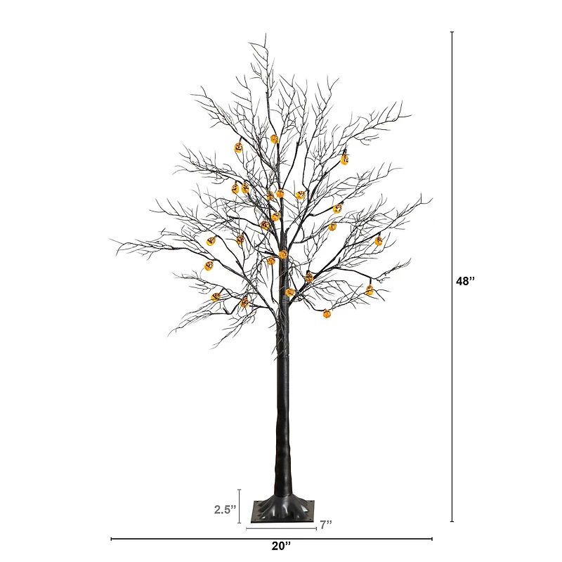 4ft. Pre-Lit Artificial Halloween Black Twig Tree with 24 Orange LED Pumpkin Shaped Lights