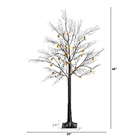 4ft. Pre-Lit Artificial Halloween Black Twig Tree with 24 Orange LED Pumpkin Shaped Lights