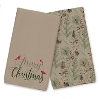 Brown Merry Christmas Cardinal Tea Towel Set