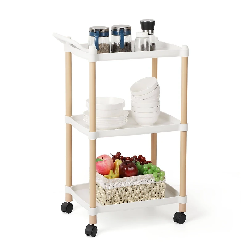 White Utility Cart 3-Tier Kitchen Rolling Organizer