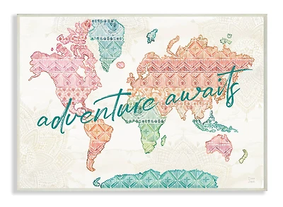 Stupell Industries Adventure Awaits Phrase Macrame Pattern World Map Wall Plaque