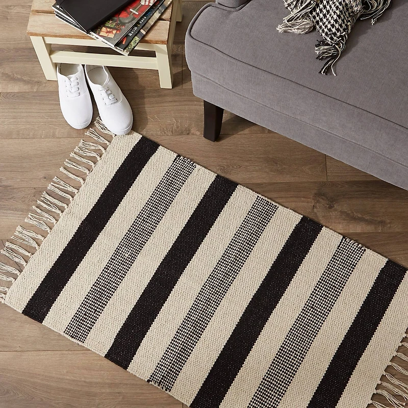 DII® Black Combo Stripe Hand-Loomed Rug, 2ft. x 3ft.