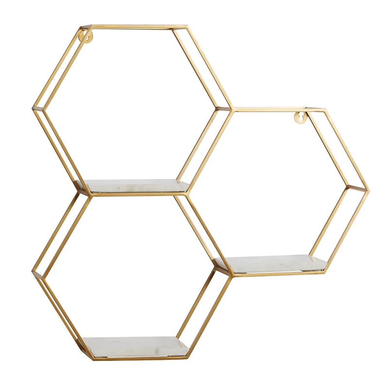 Gold Marble Contemporary Wall Shelf, 24" x 24" x 6"