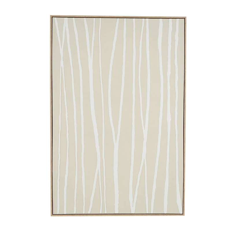 Beige Wooden Abstract Vertical Line Framed Wall Art with Brown Wooden Frame