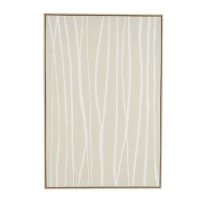 Beige Wooden Abstract Vertical Line Framed Wall Art with Brown Wooden Frame