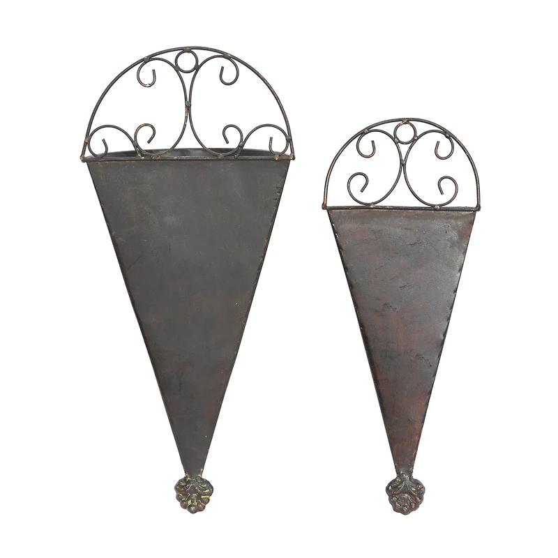 Black Metal Cone Rustic Planter Set